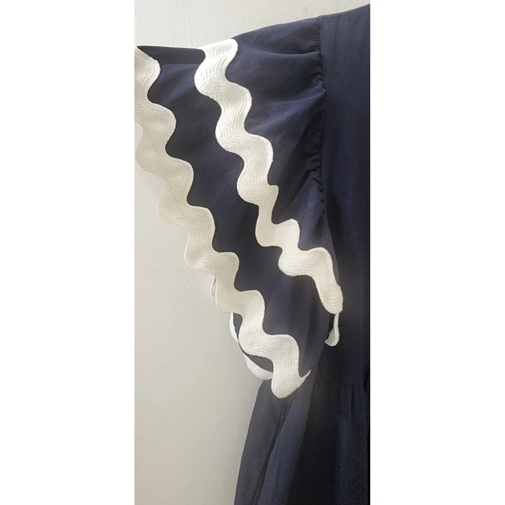 White Closet Elements Navy Blue Ric Rac Tiered Cotton Midi Dress XL